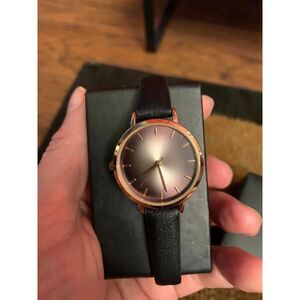 New in Box Woman's Rose Gold Color Fashion Watch Black Band Giftable New Battery